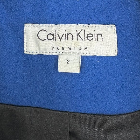 Vintage Calvin Klein Cobalt Blue & Black Wool Blend Zip Up Coat sz 2 - Picture 5 of 7